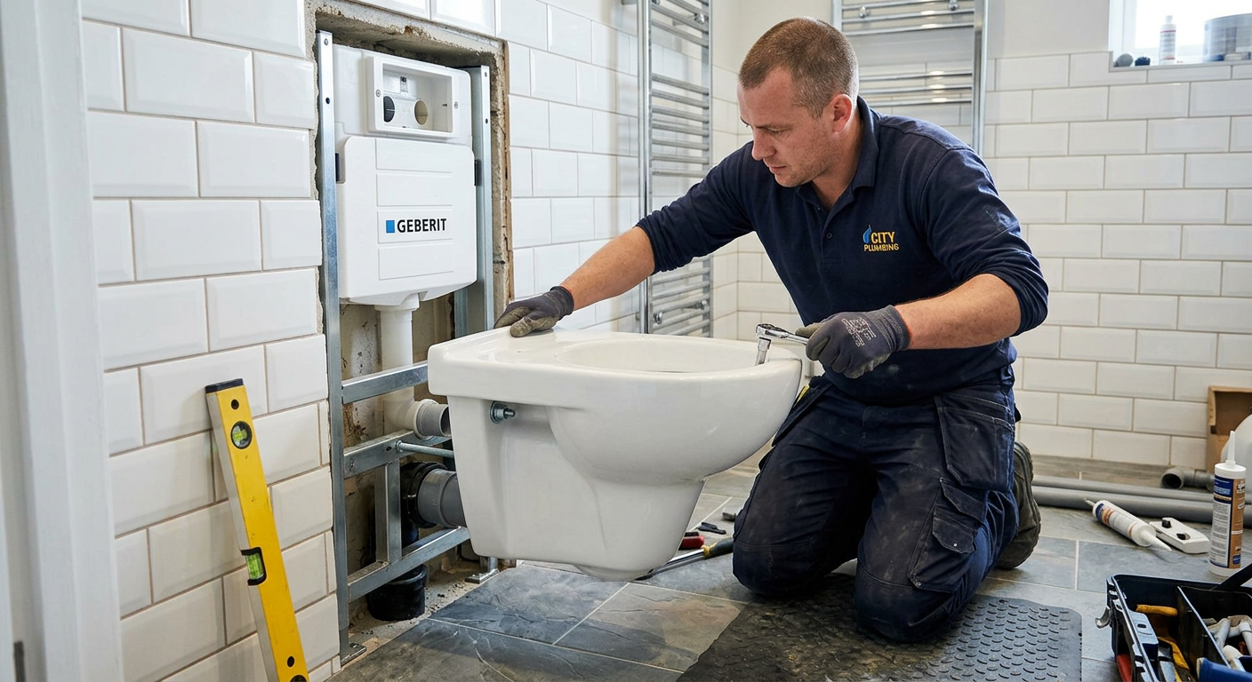 Pose de WC suspendu par un plombier professionnel à Cergy