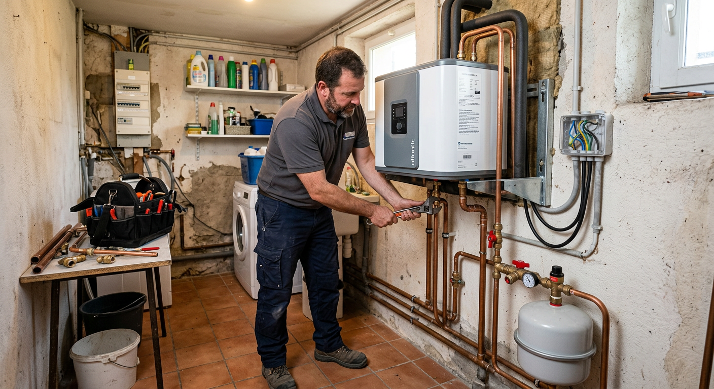 Pose de chauffe-eau thermodynamique par un plombier à Cergy